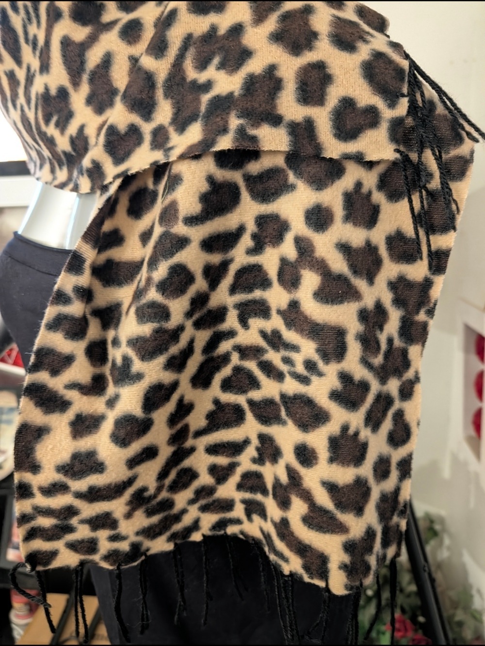 Scarf Sale ❤️7for $35:  Leopard Print Shawl Collar Coat - Beige/Black - Picture 4 of 5